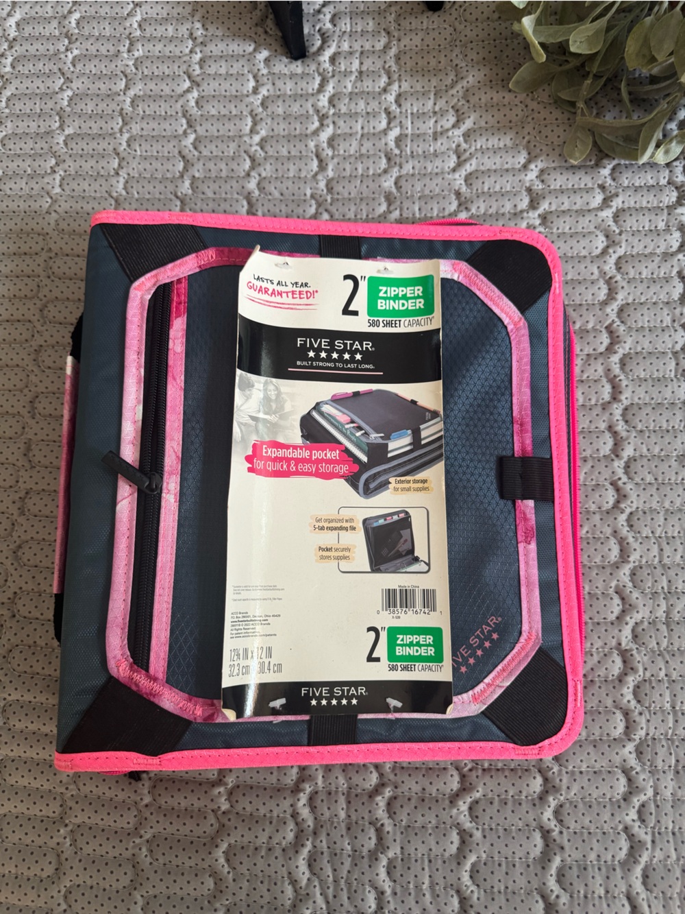 Five Star Navy Zipper Binder with Pink Trim